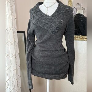 Alyx Dark Gray V-Neck Wrap Style Sweater  With Button Front Size Medium